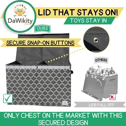 Large Toy Box Chest with Lid - Collapsible Sturdy Toy Bin Storage Organizer Boxes Baskets for Kids, Boys, Girls, Nursery, Playroom, Bedroom, 25"x16"x13", Grey