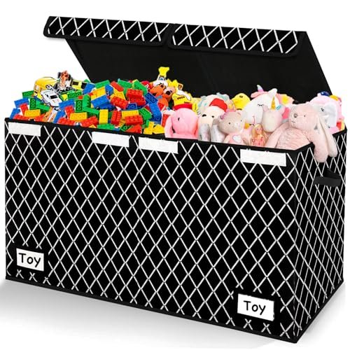 Large Toy Storage Box with Lid,Sturdy Toys Storage Chest Bin Organizer for Kids,Boys,Girls,Stuffed Animal Storage for Living Room Area 25"x13" x16"