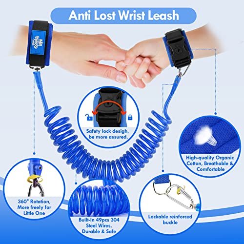 Lehoo Castle Baby Leashes for Toddlers, Toddler Leash for Boys, 4-in-1 Toddler Safety Harness Leash + Anti Lost Wrist Link, Kid Leashes for Walking(Shark Blue)