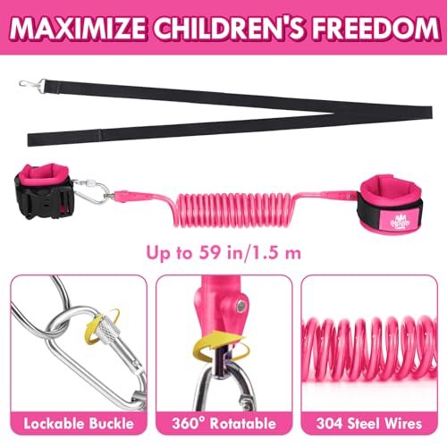 Lehoo Castle Toddler Leash for 1-5 Years, Baby Safety Harness for Girls with Anti-Lost Key Lock & Adjustable Strap, 3-in-1 Wrist Leash and Kids Backpack Harness for Walking Travel (Pink Minnie Mouse)