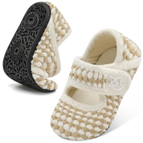 LeIsfIt Toddler Slippers - Boys & Girls Wide Adjustable House Shoes, Warm Winter Non-Slip Indoor/Outdoor Slippers