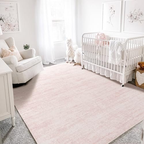 Light Pink Rug 5x7 for Nursery Bedroom,Abstract Cute Modern Washable Boho Area Rugs for Girls Room,Blush
