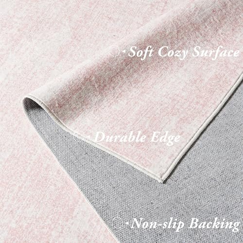 Light Pink Rug 5x7 for Nursery Bedroom,Abstract Cute Modern Washable Boho Area Rugs for Girls Room,Blush