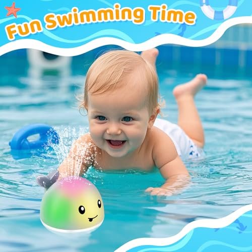 Light Up Whale Bath Toys Sprinkler for Babies 6-12 12-18 Months, Kids Ages 1-3 2-4, Baby Infant Toddler Pool Water Fountain Bathtub Toys for 1 Year Old Boys Girls, Birthday Gifts