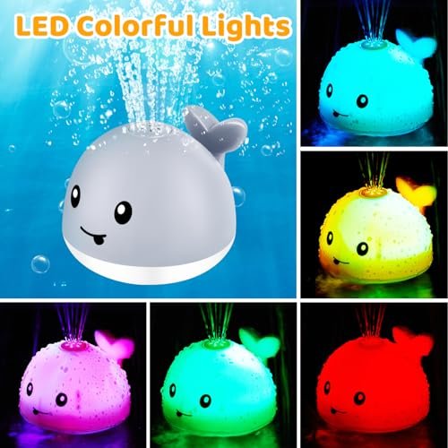 Light Up Whale Bath Toys Sprinkler for Babies 6-12 12-18 Months, Kids Ages 1-3 2-4, Baby Infant Toddler Pool Water Fountain Bathtub Toys for 1 Year Old Boys Girls, Birthday Gifts