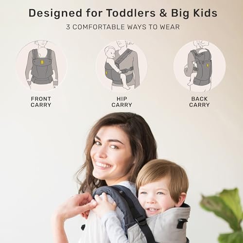 LÍLLÉbaby 3-in-1 Ergonomic CarryOn Airflow Toddler Carrier with Lumbar Support & Breathable Mesh (25-60 lbs), Supportive & Comfortable, Multi-Position Carrying for Hiking & Travel (Charcoal/Silver)