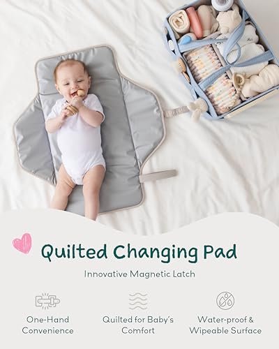 Lily Miles Baby Changing Pad Portable, Diaper Changing Mat with Magnetic Latches, Travel Pad for Diaper Bag, Baby Essentials, Wipeable & Waterproof Mat (Black Twill, Large)