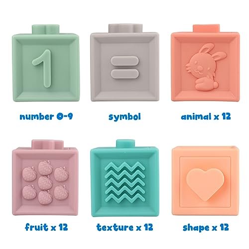 Litand Soft Stacking Blocks for Baby - Sensory Montessori Toys Toddler Activities - Gifts for Boy Girl 6 9 12 18 Months 1 2 3 Year Old Birthday - Infant Bath Toys