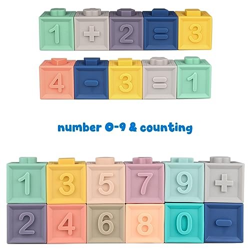 Litand Soft Stacking Blocks for Baby - Sensory Montessori Toys Toddler Activities - Gifts for Boy Girl 6 9 12 18 Months 1 2 3 Year Old Birthday - Infant Bath Toys