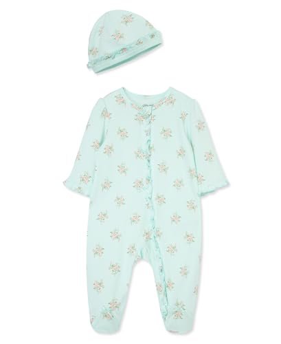 Little Me Clothes for Baby Girls 100% Cotton Scratch-Free Tag Footed One-Piece Romper and Hat Sleeper Set Preemie to 9 Months