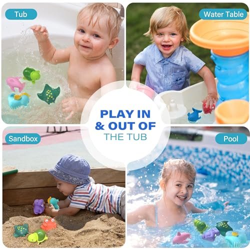 LotFancy Bath Toy, 8PCS Bath Toys for Kids Ages 1-3, Mold Free Baby Bath Toys for Toddlers 2-4, No Holes Ocean Sea Animal Bathtub Toys, Soft Bath Tub Toys