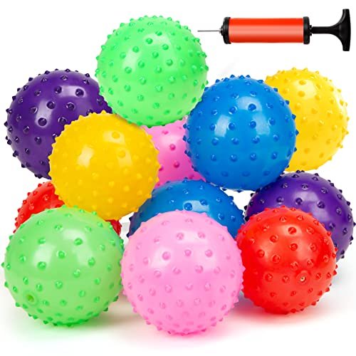LOVEINUSA Bounce Ball, 12 Pack Sensory Massage Balls with Air Pump, for Stress Relief, Adult Sensory Toys & Kids Party Favors