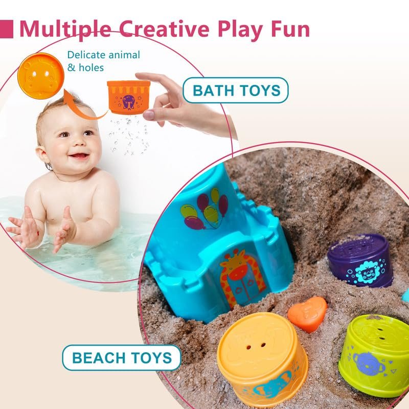 LTKFFFdp Baby Stacking Toys for Toddler 1-3, Nesting Cup Shape Sorter for Infant 6 to 12-18 Month, Learning Stackable Block, Birthday Gift for Girl Boy 9 Month