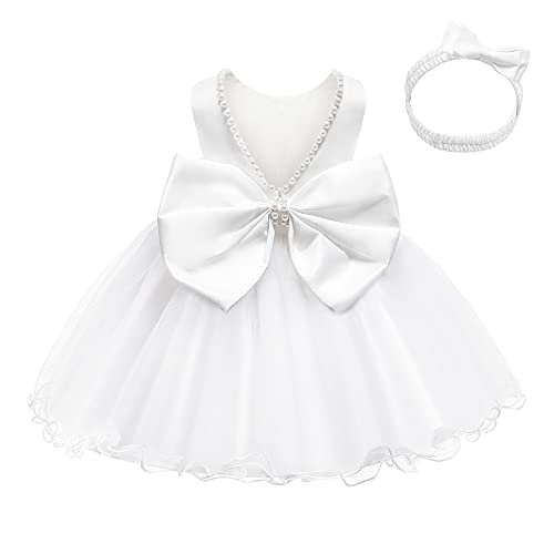LZH Baby Girls Dress Ruffle Lace Backless Bowknot with Headwear Pageant Party Flower Wedding Dresses