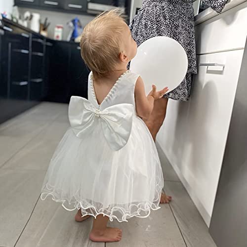 LZH Baby Girls Dress Ruffle Lace Backless Bowknot with Headwear Pageant Party Flower Wedding Dresses