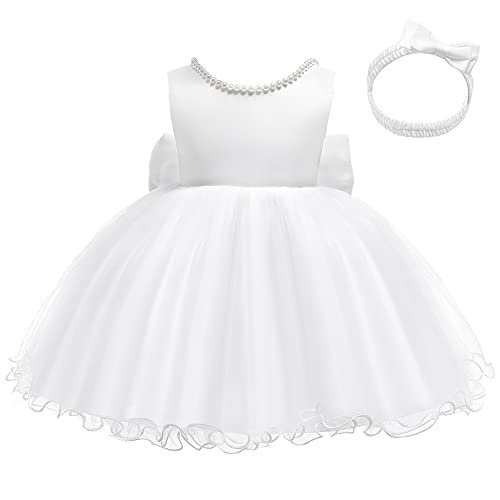 LZH Baby Girls Dress Ruffle Lace Backless Bowknot with Headwear Pageant Party Flower Wedding Dresses
