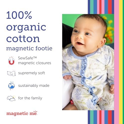 Magnetic Me Footie Pajamas - 100% Organic Cotton Baby Pajamas - Quick Magnetic Fastener Sleeper for Baby Boy and Girl