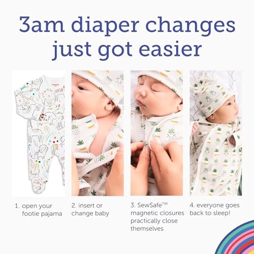Magnetic Me Footie Pajamas - 100% Organic Cotton Baby Pajamas - Quick Magnetic Fastener Sleeper for Baby Boy and Girl