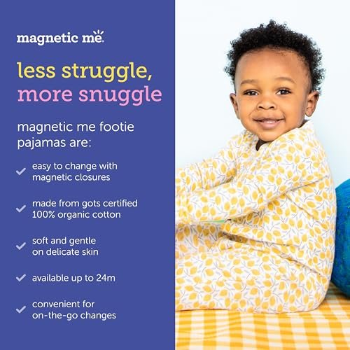 Magnetic Me Footie Pajamas - 100% Organic Cotton Baby Pajamas - Quick Magnetic Fastener Sleeper for Baby Boy and Girl
