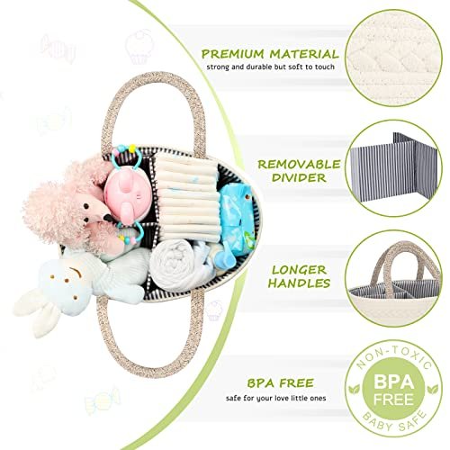 Maliton Diaper Caddy Organizer for Baby, Cotton Rope Baby Gift Basket, Portable Diaper Organizer for changing table, Diaper Nursery Storage Organizer, Baby Shower Gifts for Newborn,baby essentials