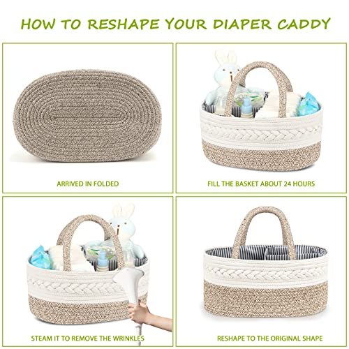 Maliton Diaper Caddy Organizer for Baby, Cotton Rope Baby Gift Basket, Portable Diaper Organizer for changing table, Diaper Nursery Storage Organizer, Baby Shower Gifts for Newborn,baby essentials
