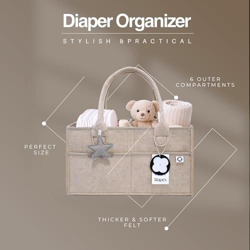 Mapes Diaper Caddy Organizer – Portable Baby Storage Basket for Diapers, Wipes & Essentials – Soft Felt Nursery Organizer with Removable Divider – Ideal for Changing Table & Car Travel