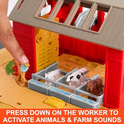 Matchbox Toy Car & Playset, Action Drivers Farm Adventure with 1:64 Scale Tractor & Trailer, 2 Hay Bales & Detachable Goat, Horse & Cow Figures & Sounds