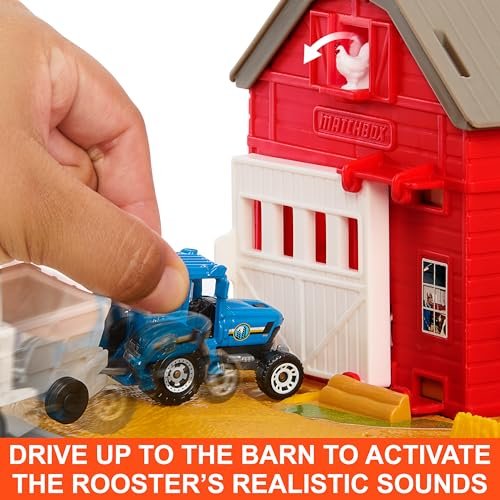 Matchbox Toy Car & Playset, Action Drivers Farm Adventure with 1:64 Scale Tractor & Trailer, 2 Hay Bales & Detachable Goat, Horse & Cow Figures & Sounds