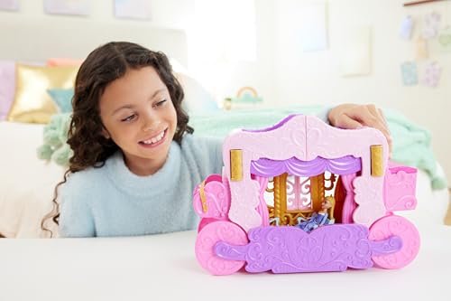 Mattel Disney Princess Toys, Carriage to Castle Transforming Playset with Aurora Small Doll, 4 Figures, Furniture & Accessories