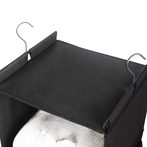 MAX Houser 4-Shelf Hanging Closet Organizer, Space Saver, Cloth Hanging Shelves with 2 Side Pockets, Foldable (Black)