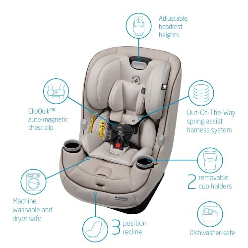 Maxi-Cosi Pria Max All-in-One Convertible Car Seat, Rear Facing Car Seat (4-40 lbs), Forward Facing Car Seat (22-65 lbs), High Back Booster Seat (40-100 lbs), Pure COSI, Desert Wonder