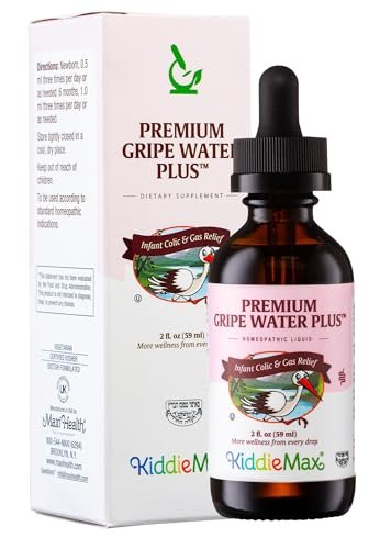 Maxi Health Homeopathic Gripe Water for Babies – Fast Acting Colic Calm Baby Gas Drops for Newborns – Natural Chamomile, Ginger, Peppermint & Fennel Baby Water for Hiccups Kosher (2 fl oz) Kosher