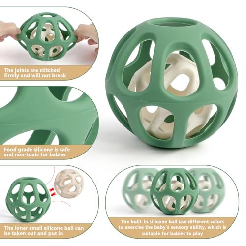 MCGMITT Sensory Balls for Baby, Easy Grasp Food Grade Stretchy Silicone Baby Teether Ball for 0-6 6-12 Months, BPA-Free Montessori Chew Toy, Newborn Infant Learning Developmental Toys Gift