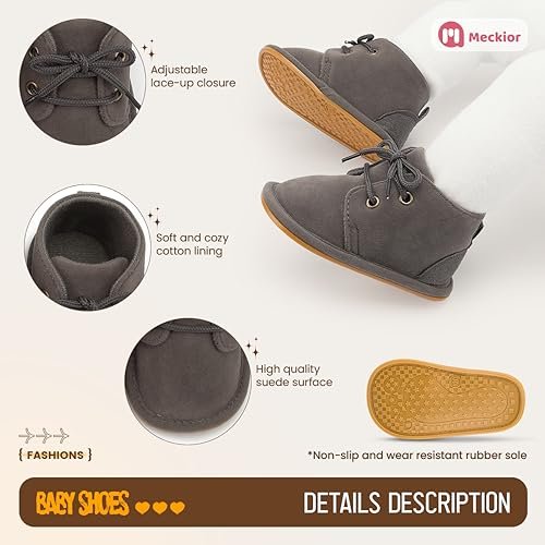 Meckior Baby Booties Newborn Infant Unisex Baby Girls Boys Velvet Rubber Anit-Slip Sole Shoes Toddler Fleece Cozy Winter Warm Prewalker Boots