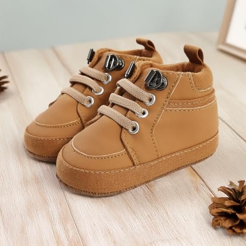 Meckior Toddler Baby Boys Girls High Tops Ankle Sneakers Soft Anti-Slip Sole PU Leather Moccasins Infant Newborn Prewalker First Walking Crib Shoes