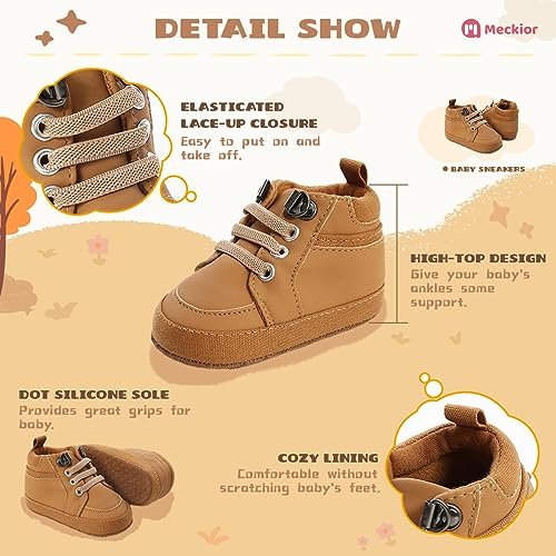 Meckior Toddler Baby Boys Girls High Tops Ankle Sneakers Soft Anti-Slip Sole PU Leather Moccasins Infant Newborn Prewalker First Walking Crib Shoes