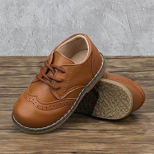 Meckior Toddler Boys Girls Black Dress Shoes Little Kid Oxford Shoes Wedding Church Dress Shoes PU Leather Lace Up School Uniform Loafer Flats