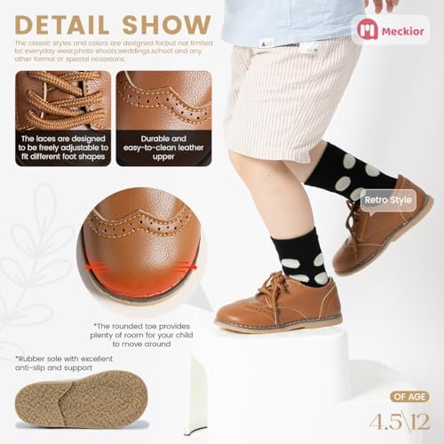 Meckior Toddler Boys Girls Black Dress Shoes Little Kid Oxford Shoes Wedding Church Dress Shoes PU Leather Lace Up School Uniform Loafer Flats