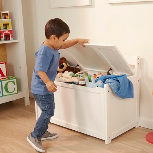 Melissa & Doug Wooden Toy Chest - White Furniture for Playroom - Kids Toy Box, Wooden Storage Organizer, Children's Furniture