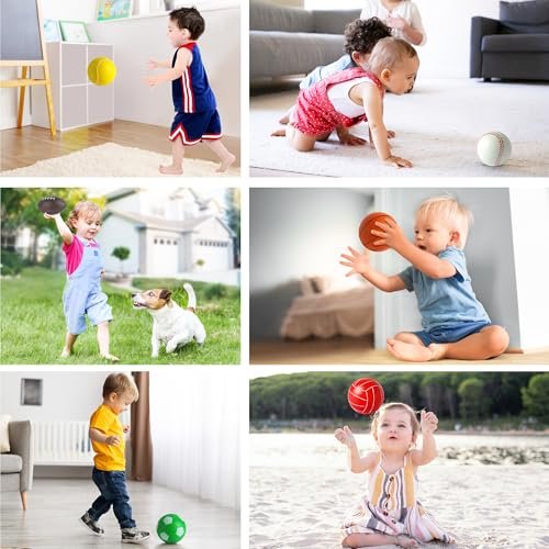 Mini Sports Balls Set for Toddler 1-3, Sports Bag for Kids, Include 1 Each of 3.5" Foam Soccer, Tennis Ball, Basketball, Football, Baseball, Volleyball, Fun Baby Ball Toys, Set of 6