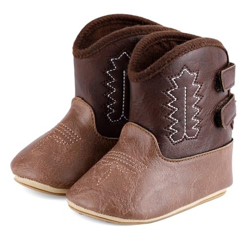 MK MATT KEELY Leather Western Boots Cowboy Bootie Soft Sole Non-Slip Crib Shoes for Baby Infant Toddler Girls Boys Newborn