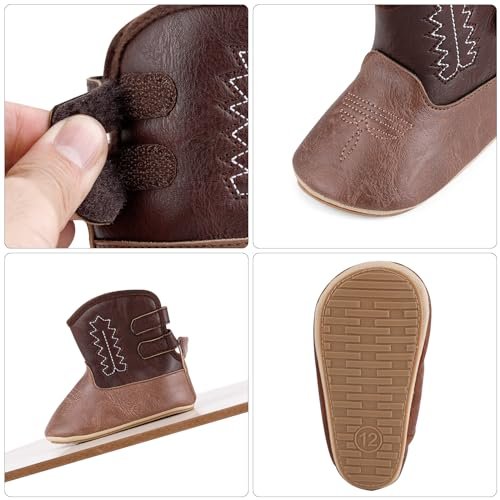 MK MATT KEELY Leather Western Boots Cowboy Bootie Soft Sole Non-Slip Crib Shoes for Baby Infant Toddler Girls Boys Newborn