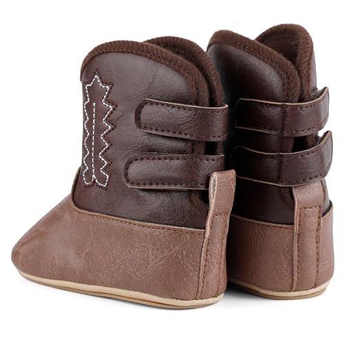 MK MATT KEELY Leather Western Boots Cowboy Bootie Soft Sole Non-Slip Crib Shoes for Baby Infant Toddler Girls Boys Newborn