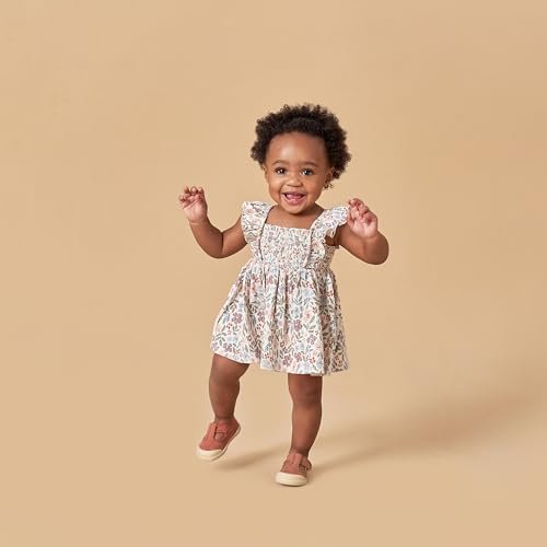 Modern Moments by Gerber Baby Girls' 2-Piece Ruffle Sleeve Dress W/Smocking & Diaper Cover Set