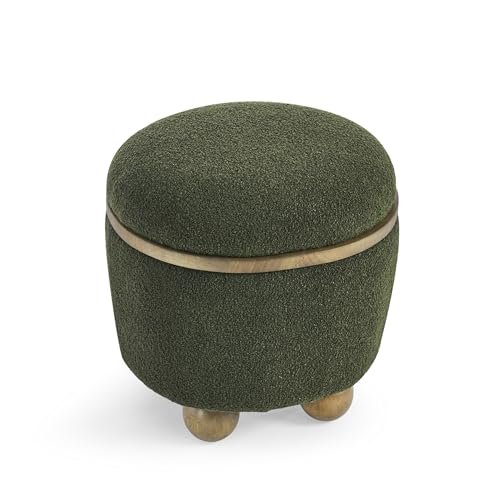 Modern Round Storage Stool, Upholstered Ottoman with Cushioned Seat and Concealed Storage, Stylish Accent for Bedroom, Living Room, Entryway, Dark Green