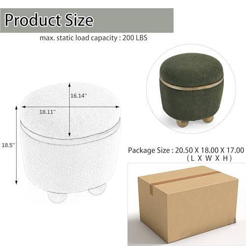 Modern Round Storage Stool, Upholstered Ottoman with Cushioned Seat and Concealed Storage, Stylish Accent for Bedroom, Living Room, Entryway, Dark Green
