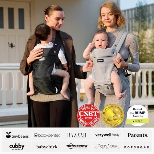 Momcozy Baby Carrier with Hip Seat, 2-in-1 Forward-Facing Carry for Active Babies, Detachable Hands-Free Carrier up to 44lbs, Breathable Infant Carrier Fits Waist Sizes up to 47 Inches, AirMesh Grey