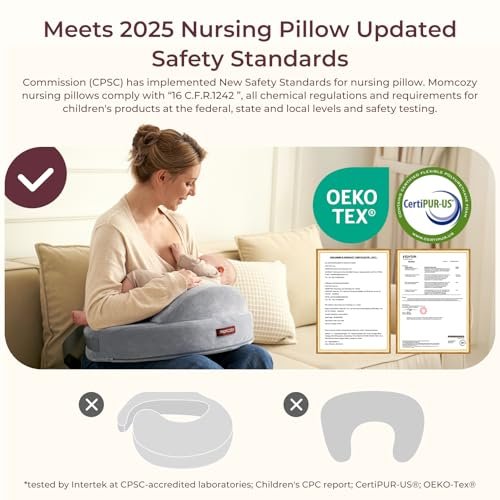 Momcozy Exclusive Memory Foam Nursing Pillow - Pioneering Safety Fence-Plus Size Breastfeeding Pillow for Ergonomic Comfort & Support-Easier and Healthier Nursing - Fit for All, Removable Cover