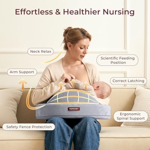 Momcozy Exclusive Memory Foam Nursing Pillow - Pioneering Safety Fence-Plus Size Breastfeeding Pillow for Ergonomic Comfort & Support-Easier and Healthier Nursing - Fit for All, Removable Cover