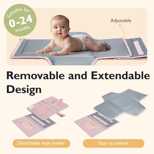mommore Portable Changing Pad for Newborn Expandable Diaper Changing Pad with Wipes Pockets Water Resistance Baby Changing Pad for Travel, Shopping, Shower Gifts